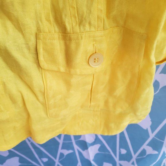 Bright Yellow Pure Linen Button up L/Sleeve Jacket +measurement size 16 - Picture 6 of 9